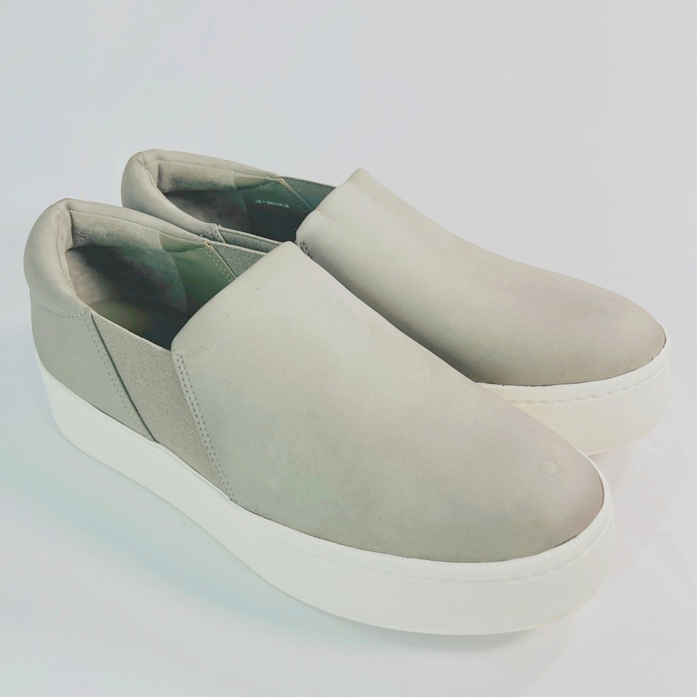 Vince Blair‎ Gray Nubuck Leather Slip On Platform Sneakers Shoes  Womens 7.5